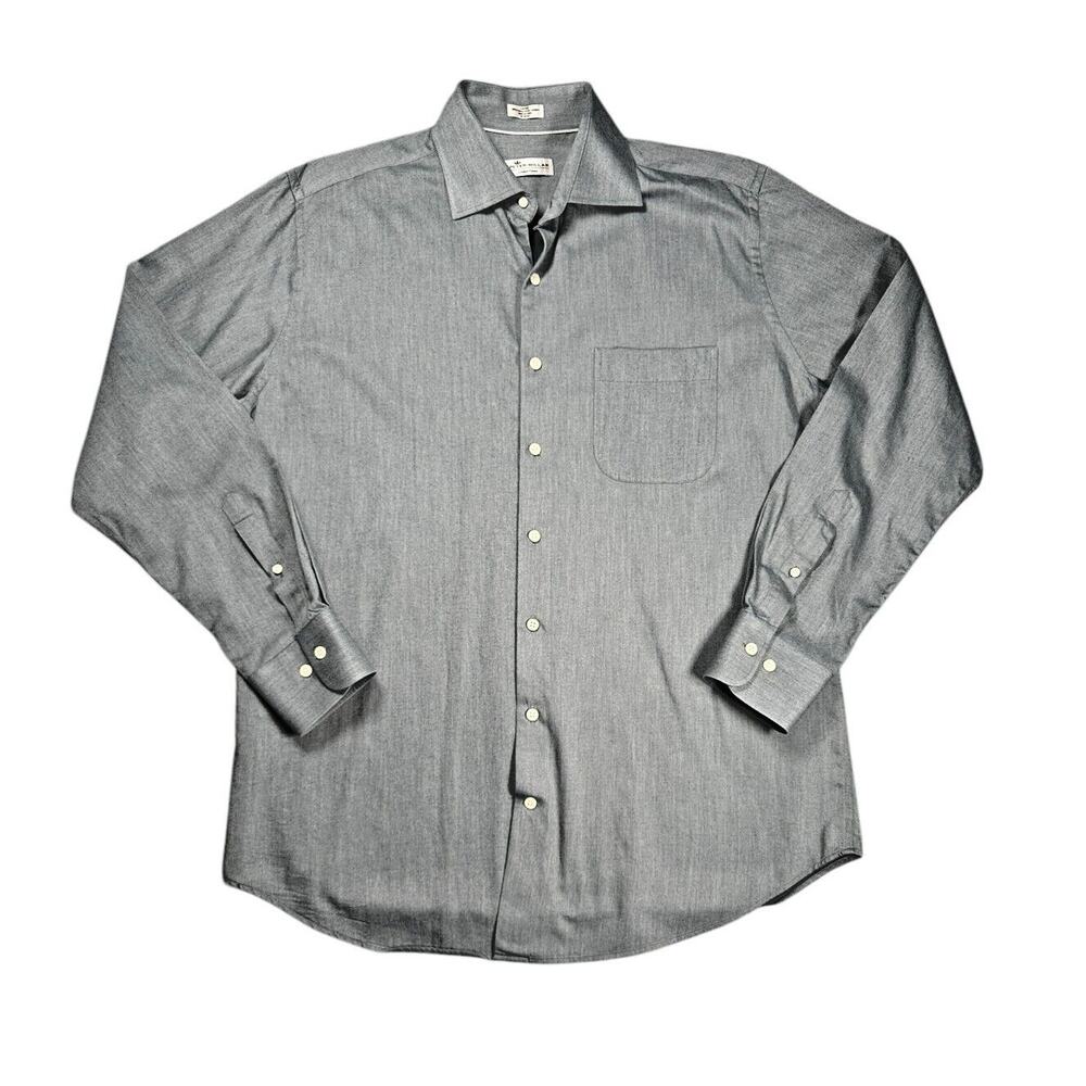 Peter Millar Crown Fleece Mens L Button Up Cotton Cashmere Blend Grey Shirt